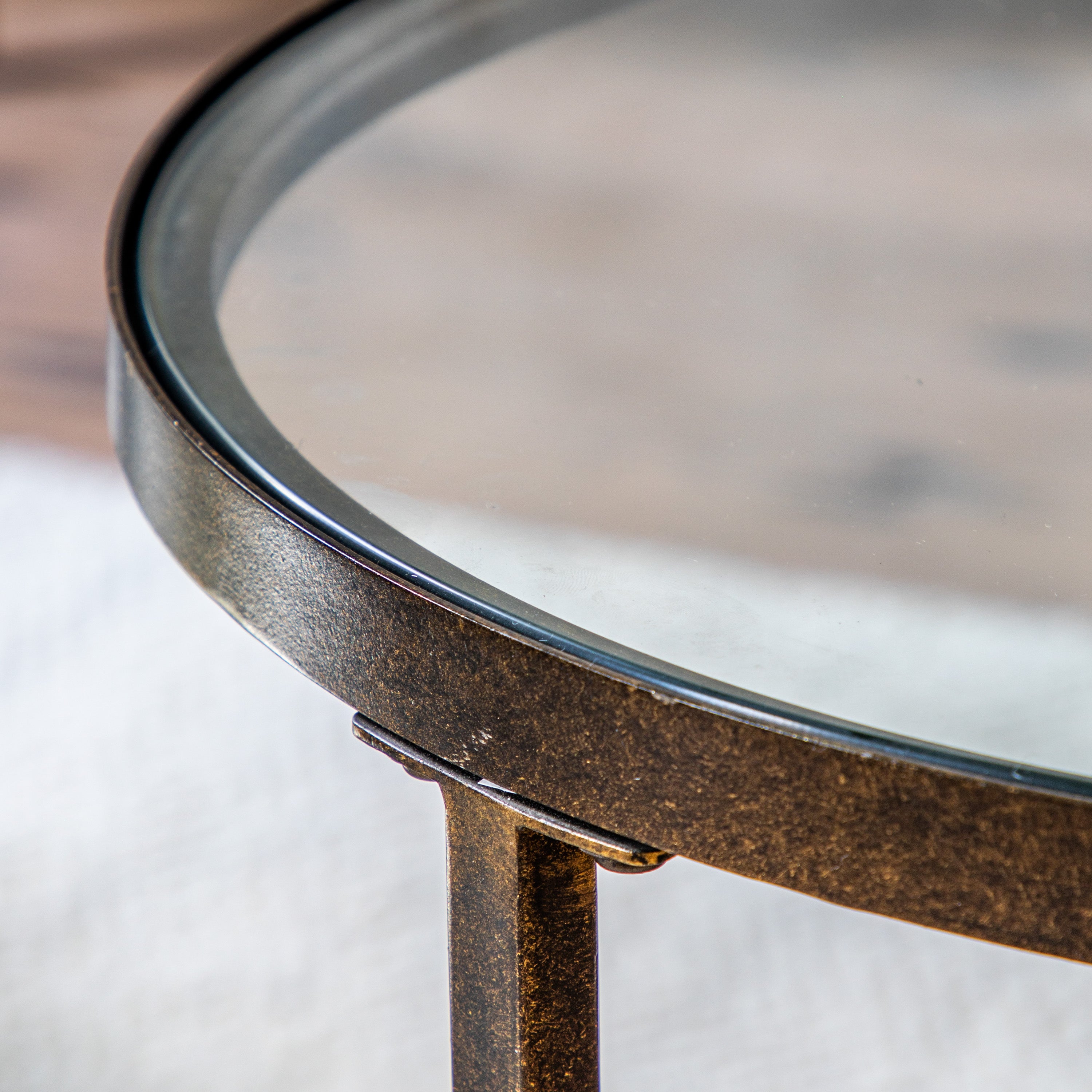 Harmon Antique Bronze & Clear Glass Oval Coffee Table